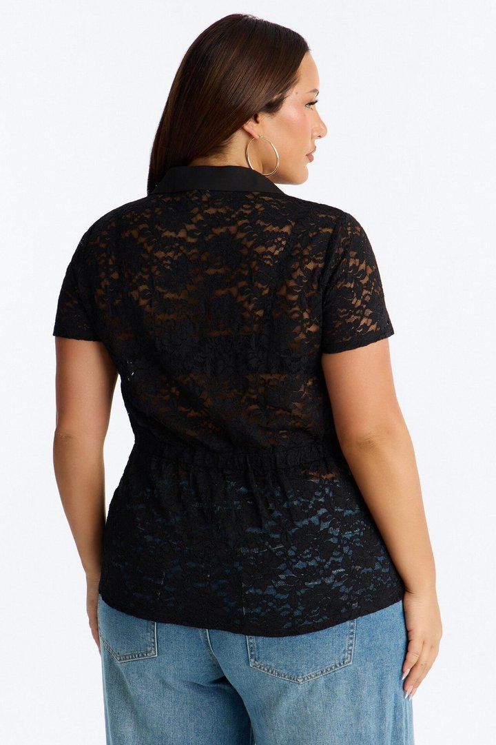 Adelina Short Sleeve Lace Top - Black