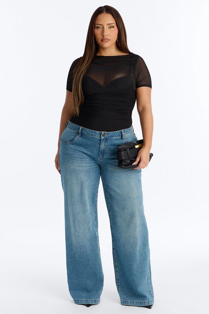 Melina Mesh Short Sleeve Bodysuit - Black