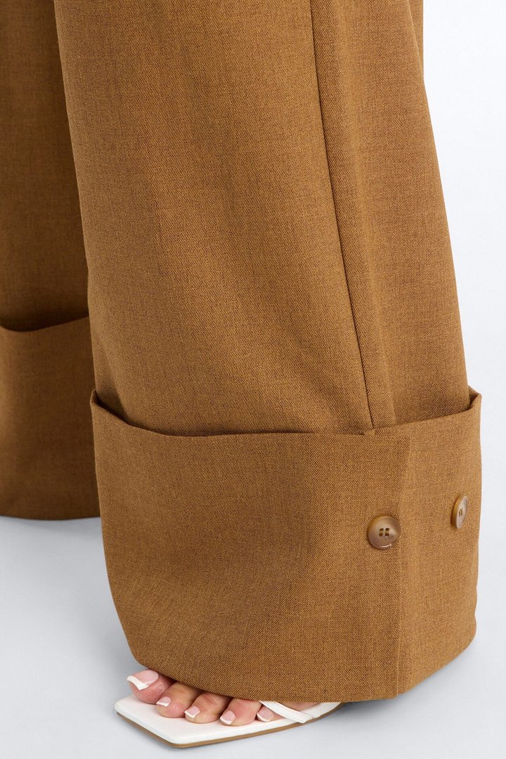Clara High Rise Wide Leg Cuffed Trouser Pant - Brown