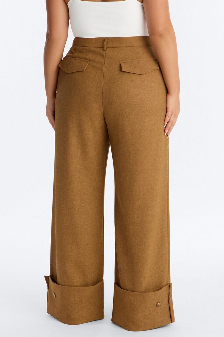 Clara High Rise Wide Leg Cuffed Trouser Pant - Brown