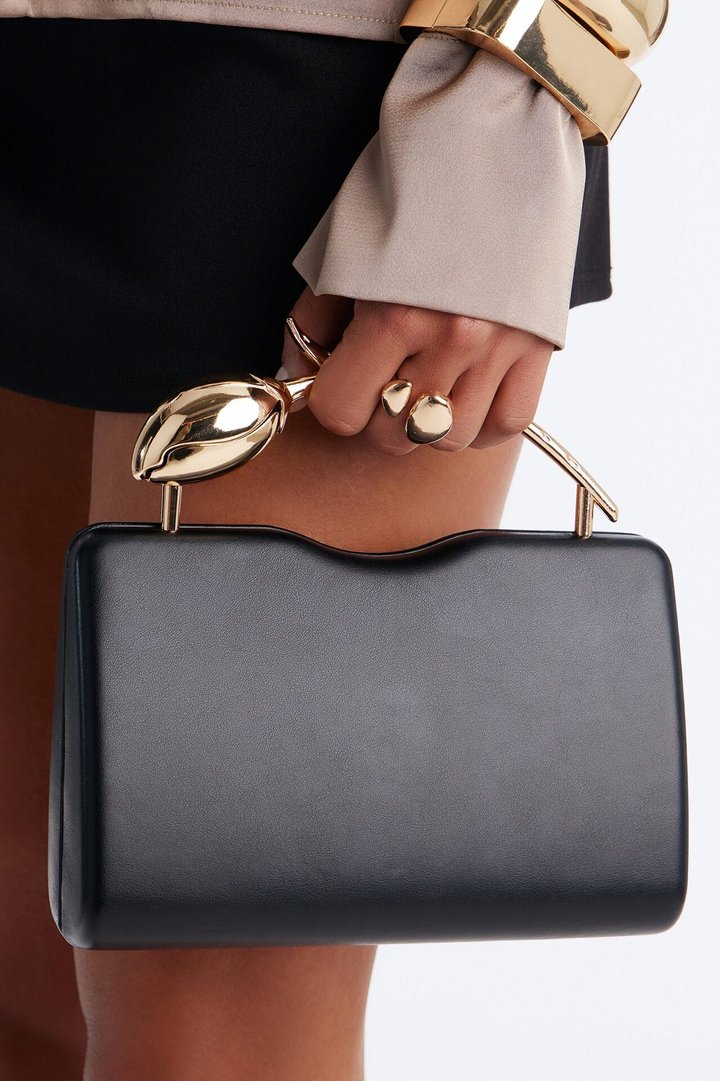 Bring Me Tulips Faux Leather Satchel Bag - Gold/Black
