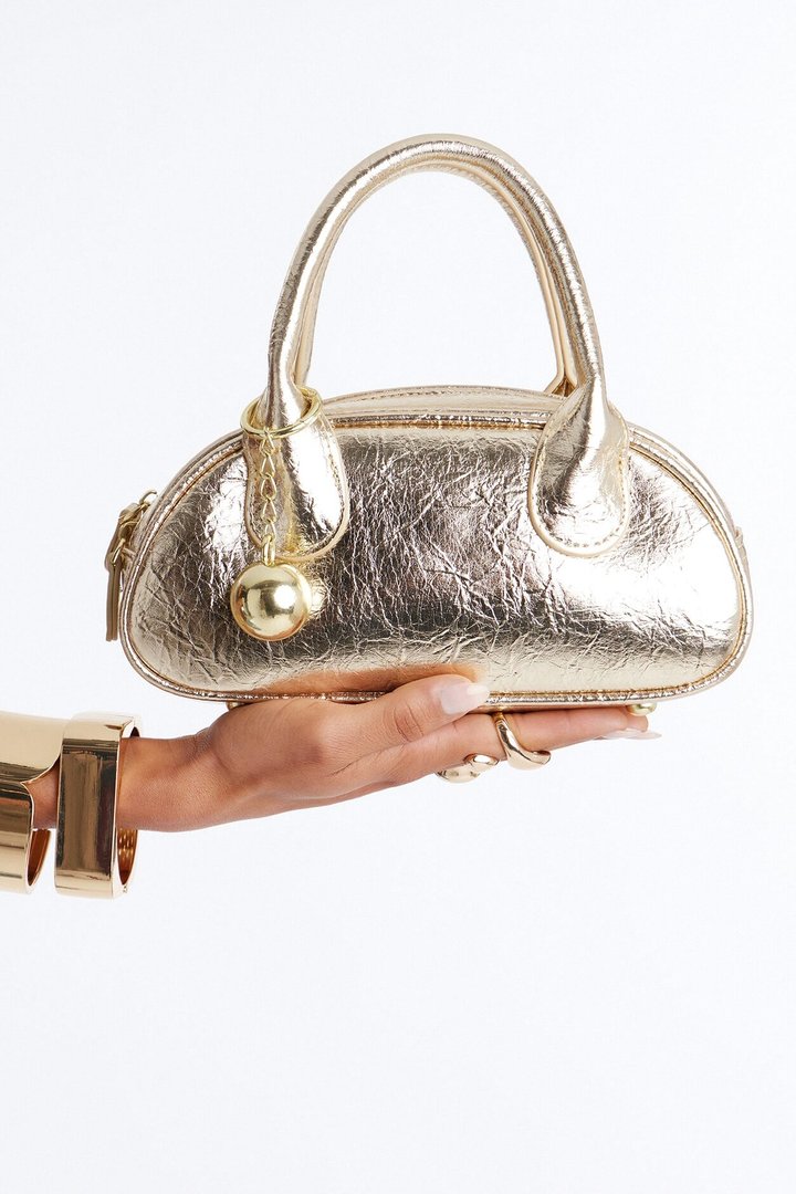 Don't Drop The Ball Faux Leather Satchel - Gold