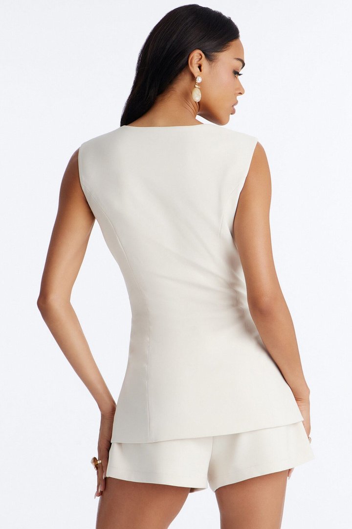 Janet Sleeveless Romper - Beige