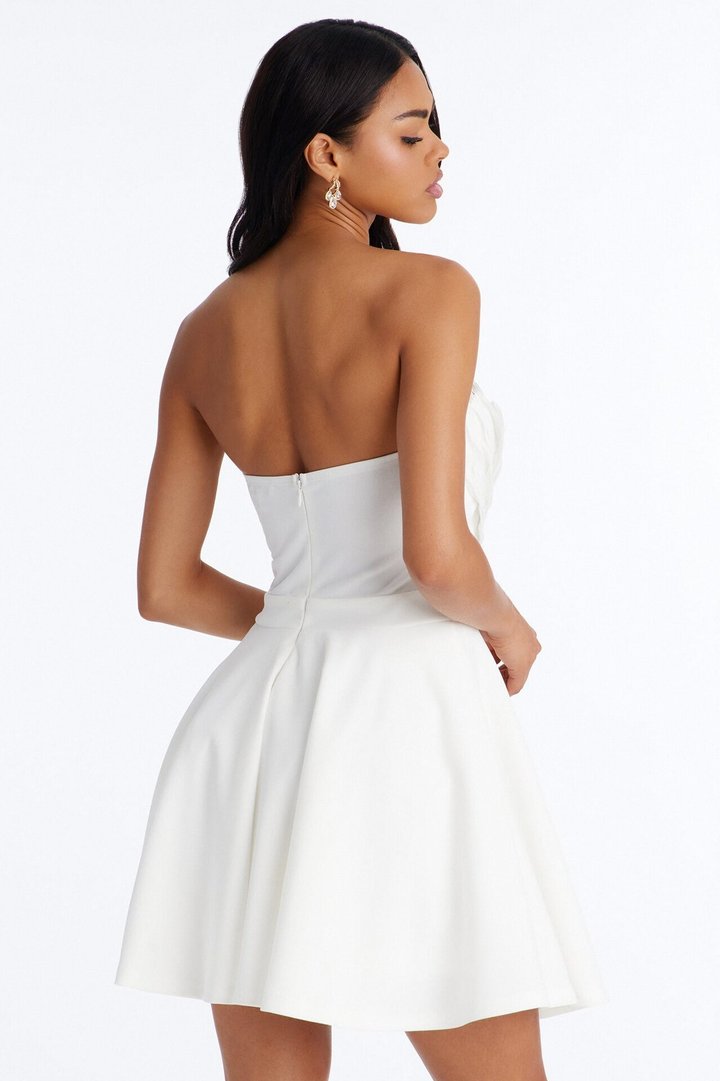 Soft Reign Feather Strapless Mini Dress - White