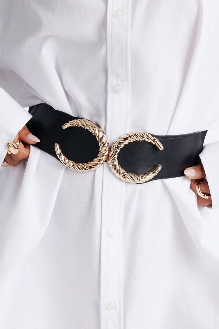 Two Moons Faux Leather Wide Stretch Belt - Black