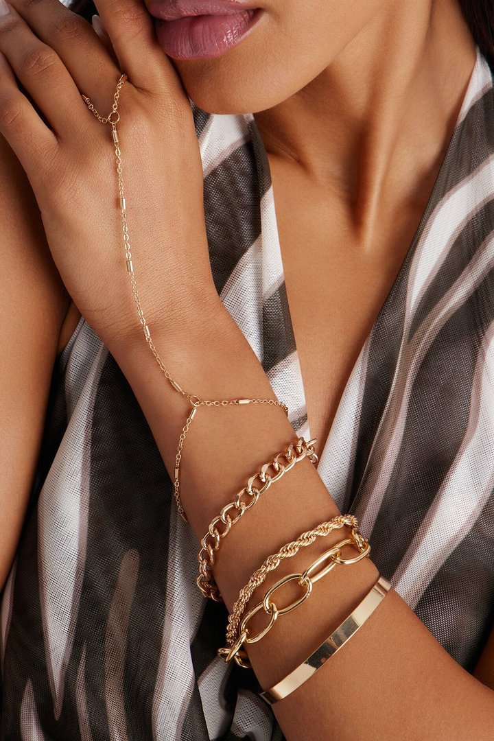Lori 5 Piece Hand Chain Bracelet Set - Gold