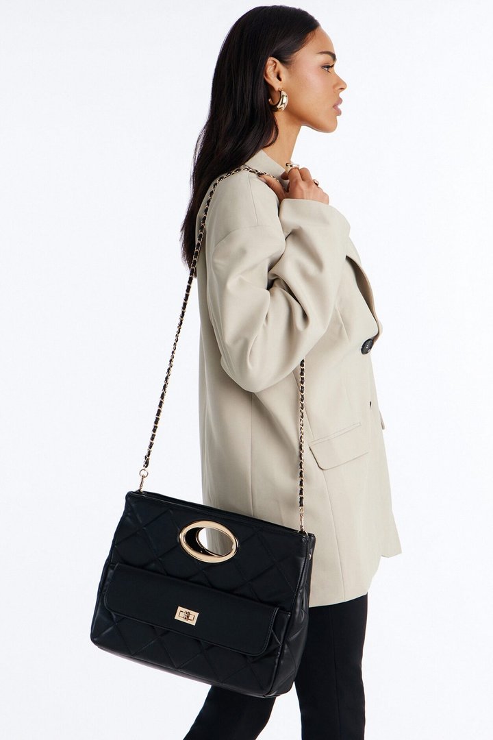 Nine To Five Faux Leather Crossbody Handbag And Wallet Set - Black