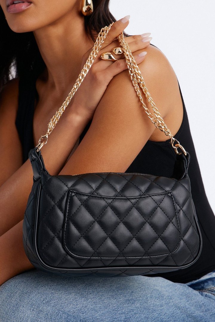 High Achiever Faux Leather Shoulder Handbag - Black