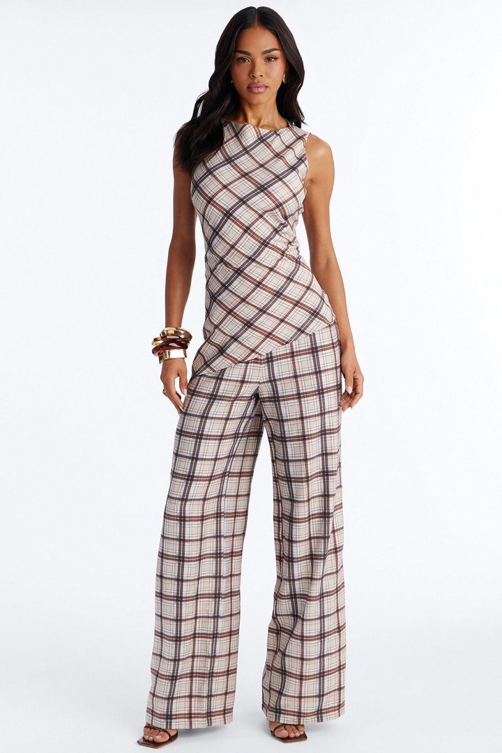 Vana Plaid Draped Jumpsuit - Blue