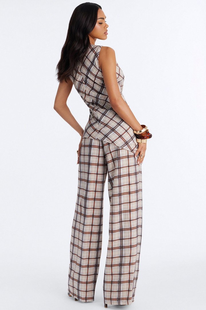 Vana Plaid Draped Jumpsuit - Blue
