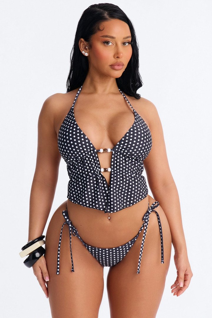 Poolside Cutie 2 Piece Polka Dot Tankini Bikini Set - Black/combo