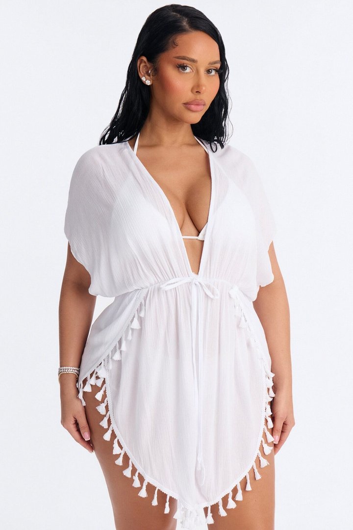 Warm Days Cover Up Tassel Mini Dress - White