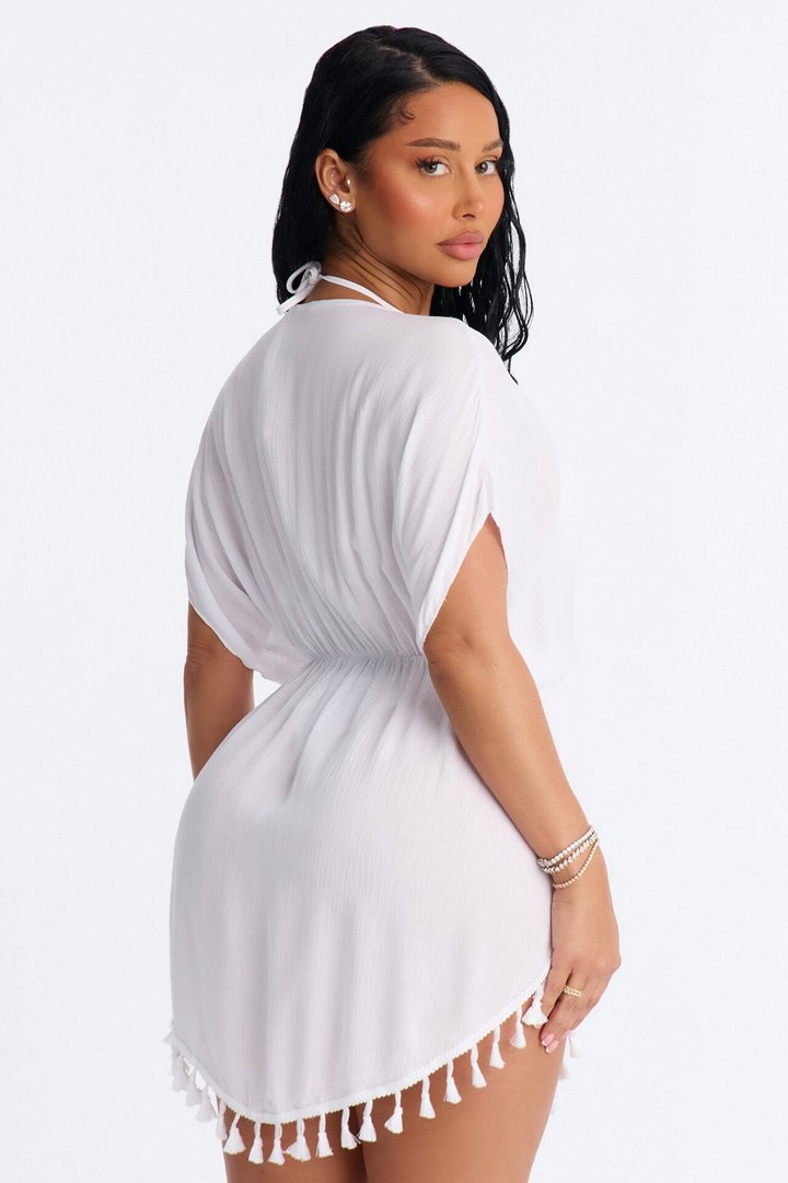 Warm Days Cover Up Tassel Mini Dress - White