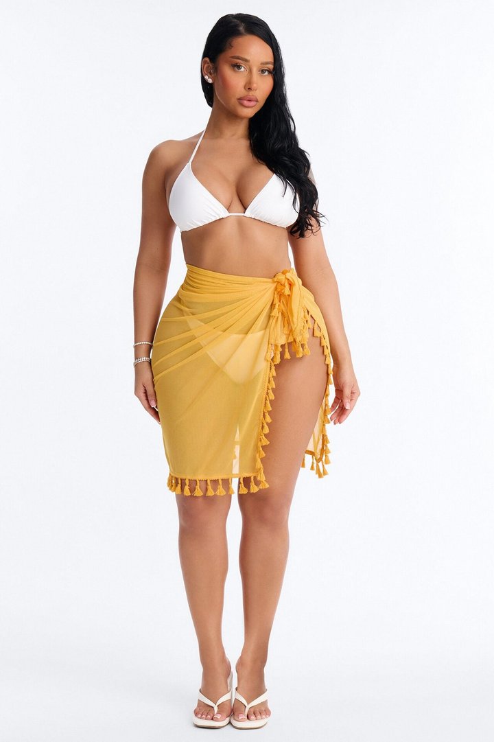 Summer Behavior Cover Up Tassel Sarong - Yellow