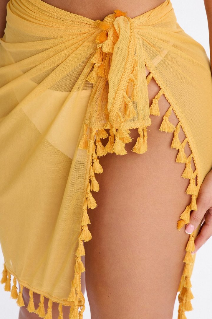 Summer Behavior Cover Up Tassel Sarong - Yellow