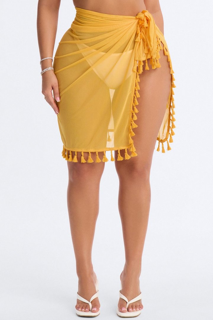 Summer Behavior Cover Up Tassel Sarong - Yellow