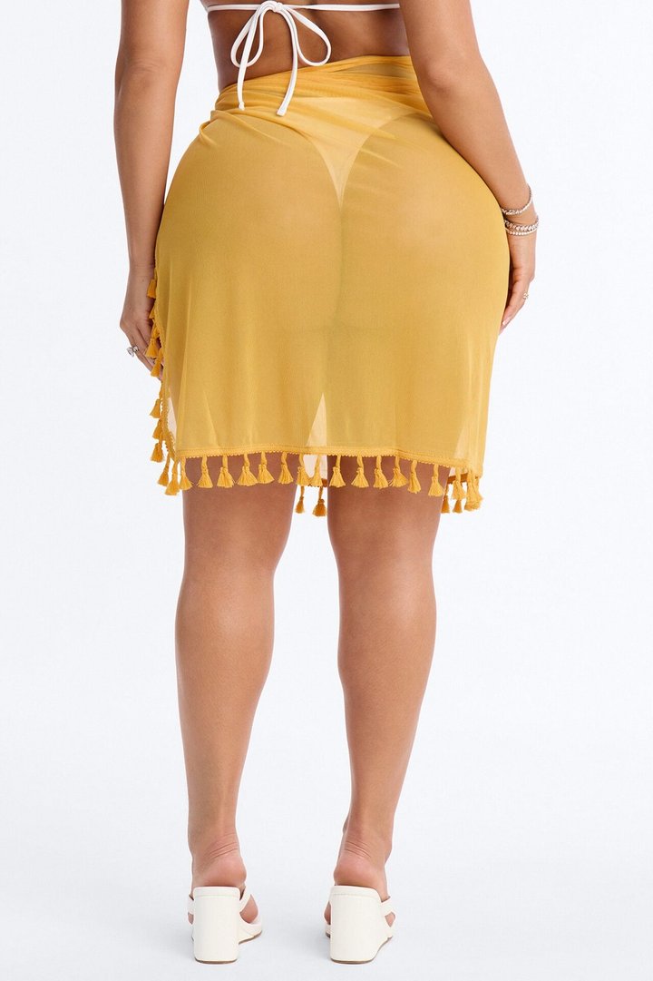 Summer Behavior Cover Up Tassel Sarong - Yellow
