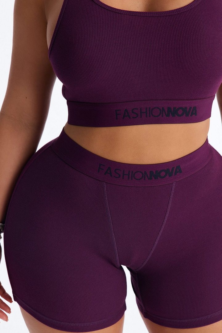 FN Mood Cotton Ribbed Racer Back Bra and Boxer Set - Plum