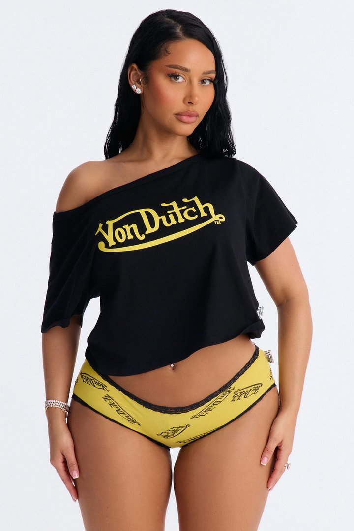 Von Dutch All Over Logo PJ Short Set - Black/Yellow