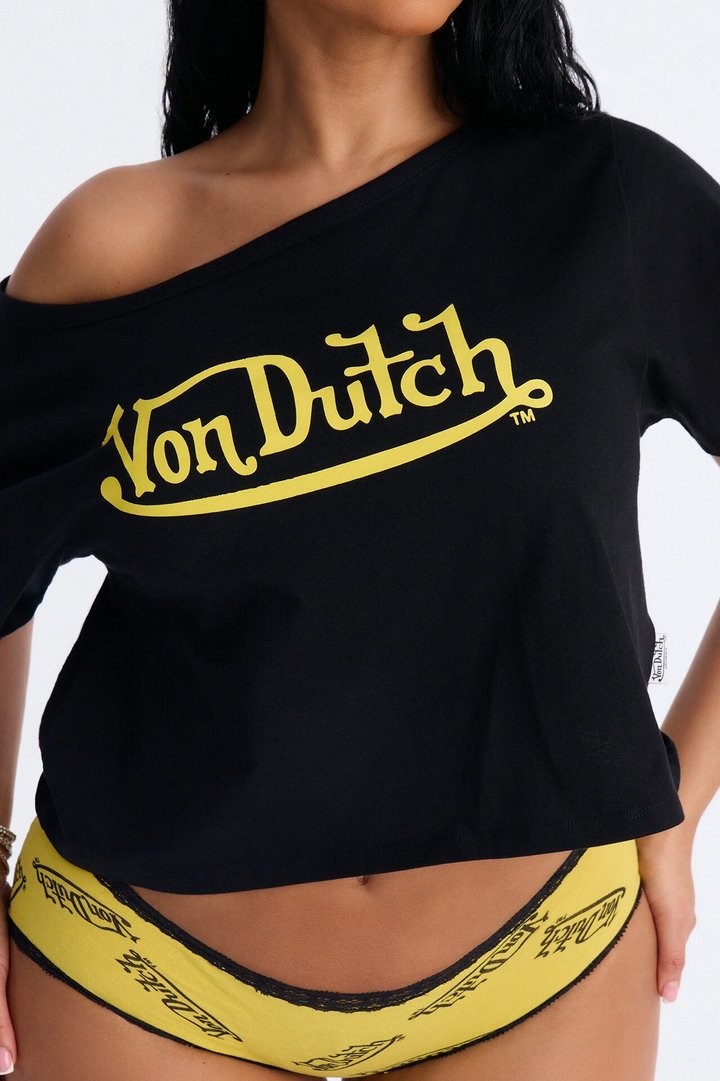 Von Dutch All Over Logo PJ Short Set - Black/Yellow