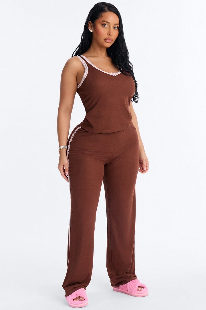 Lace Me Up PJ Pant Set - Brown/combo