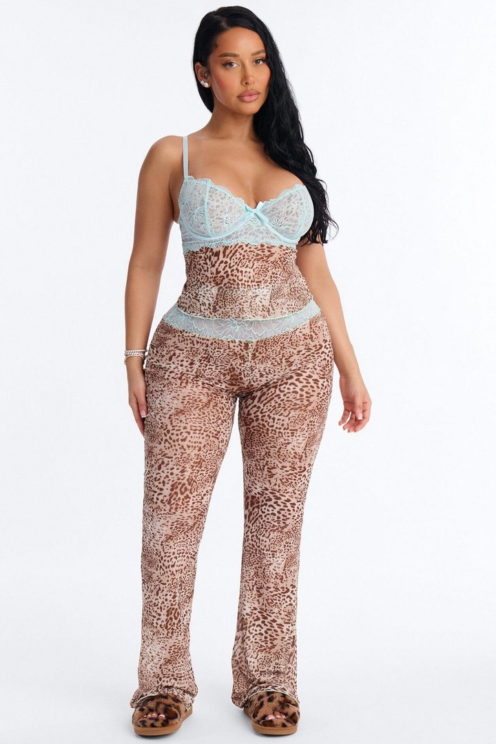 Lola 2 Piece Leopard Mesh PJ Cami Set - Blue/combo