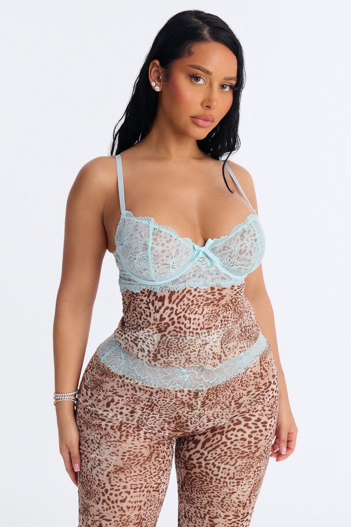 Lola 2 Piece Leopard Mesh PJ Cami Set - Blue/combo