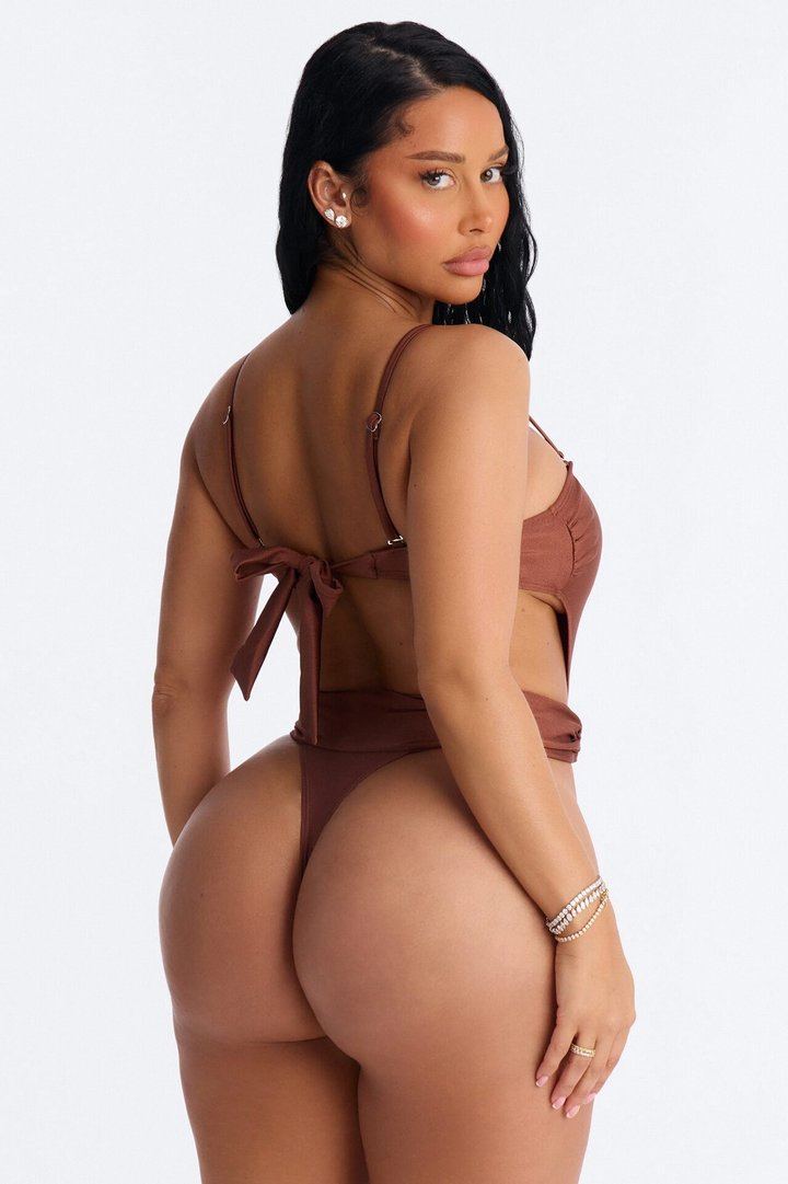 On The Bright Side 1 Piece High Cut Belted Swimsuit - Brown