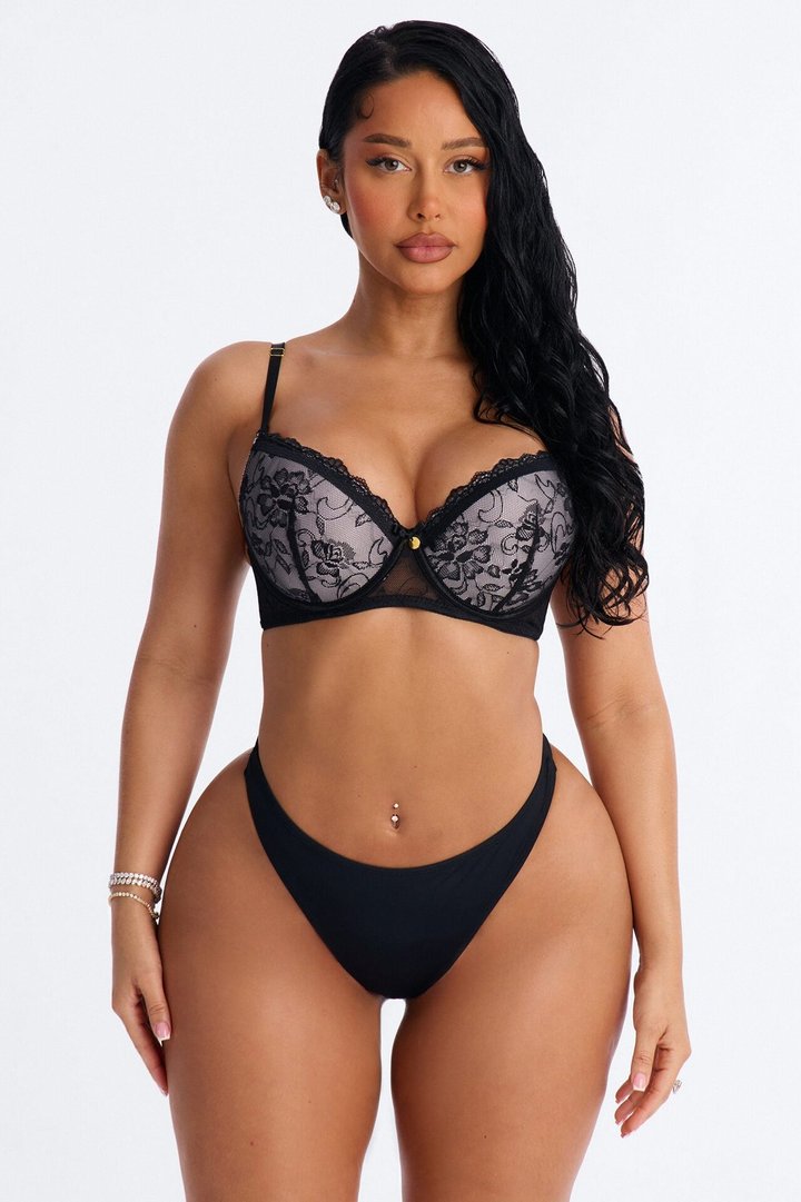 Hideaway Mega Push Up Lace Overlay Bra - White/Black