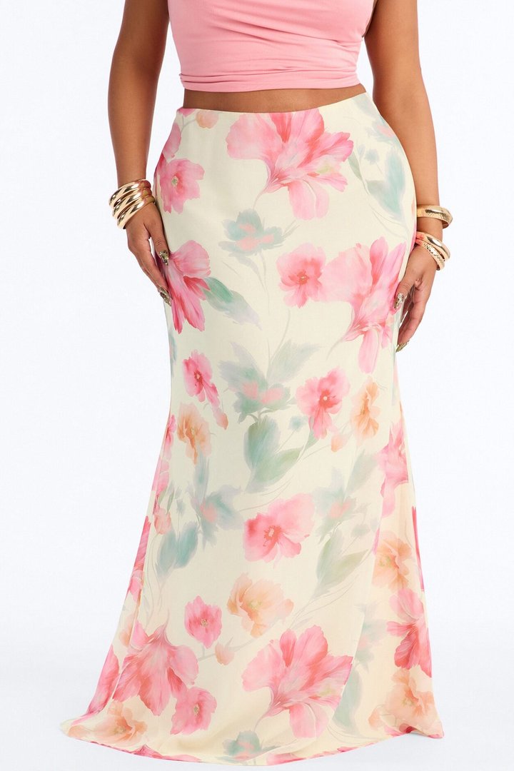 High Tea Floral Chiffon Maxi Skirt - Yellow/combo
