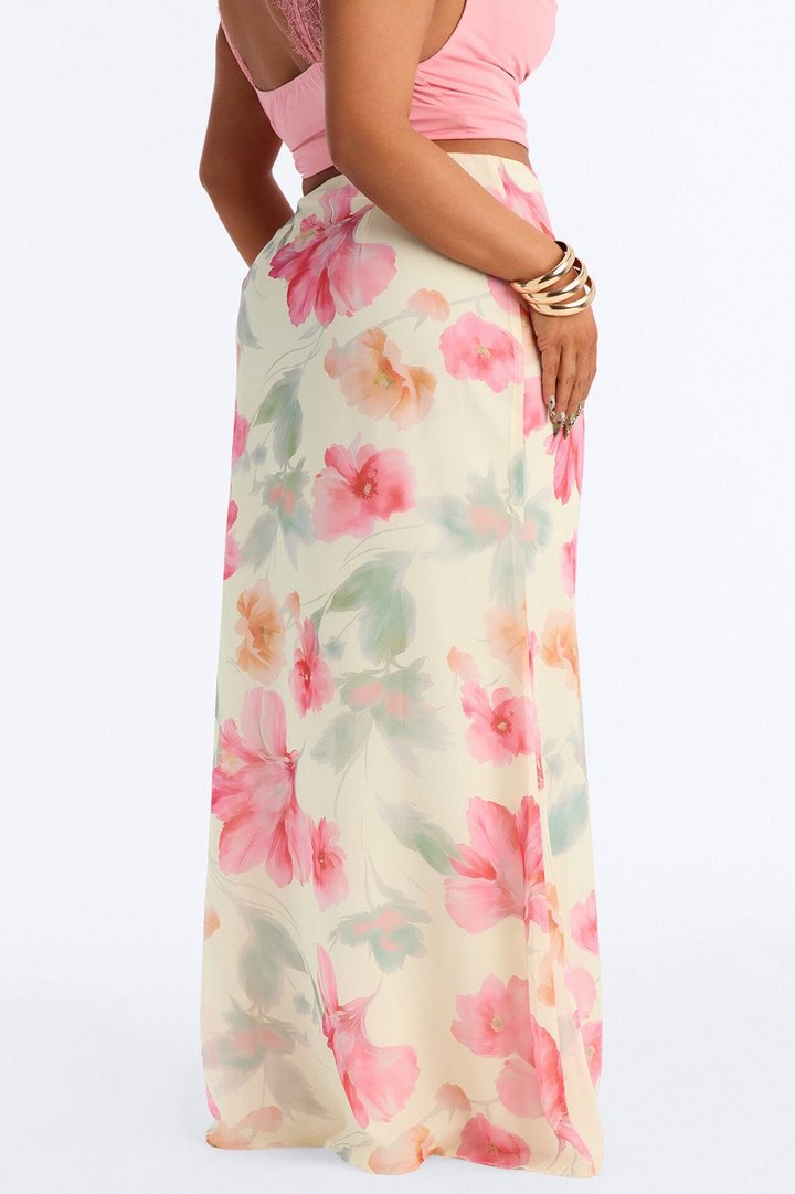 High Tea Floral Chiffon Maxi Skirt - Yellow/combo