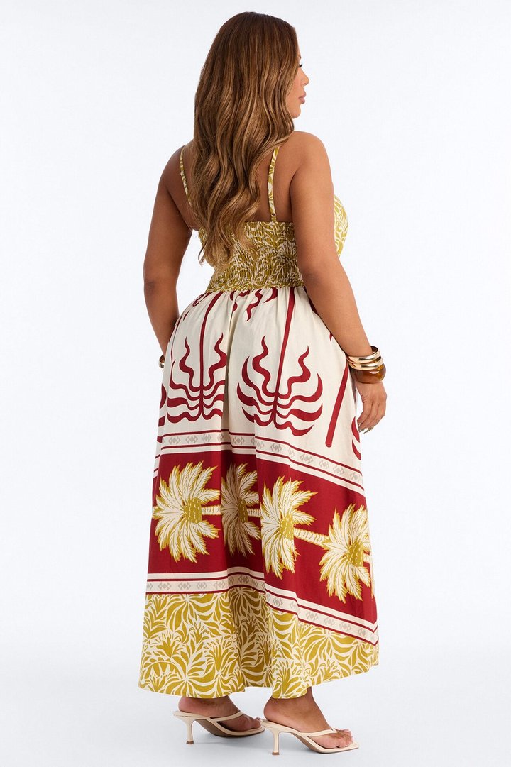 Marlie Printed Poplin Maxi Dress - Red/combo