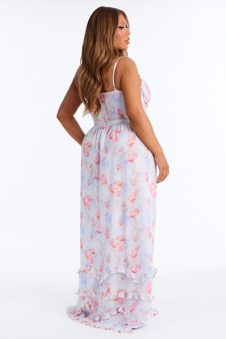 Daisy Chiffon Floral Maxi Dress - Blue/combo