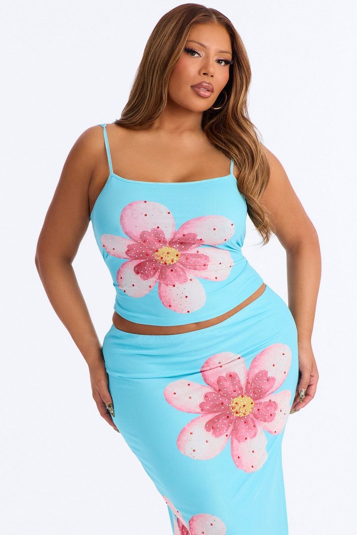 Sunkissed Glow Mesh Skirt Set - Blue/combo