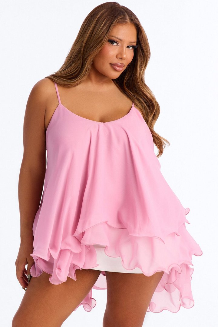 Nadia Ruffle Extreme Ruffle Cami Top - Light Pink