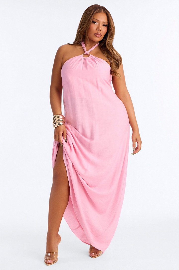 Casually Allure Linen Maxi Dress - Pink