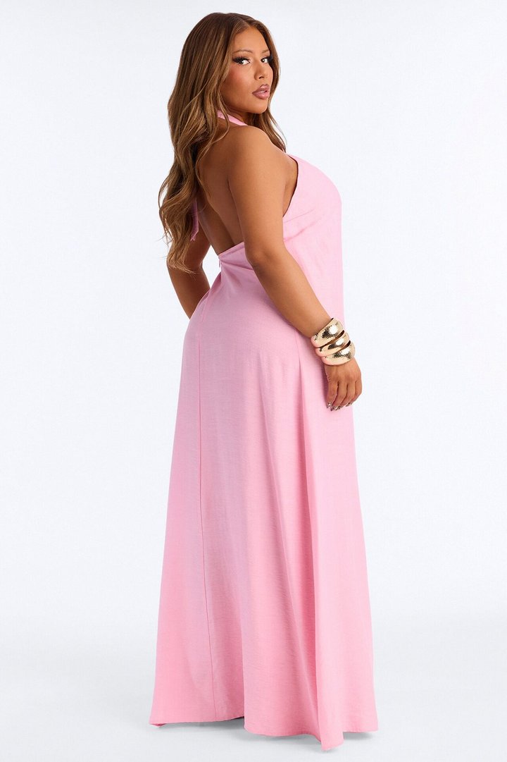 Casually Allure Linen Maxi Dress - Pink