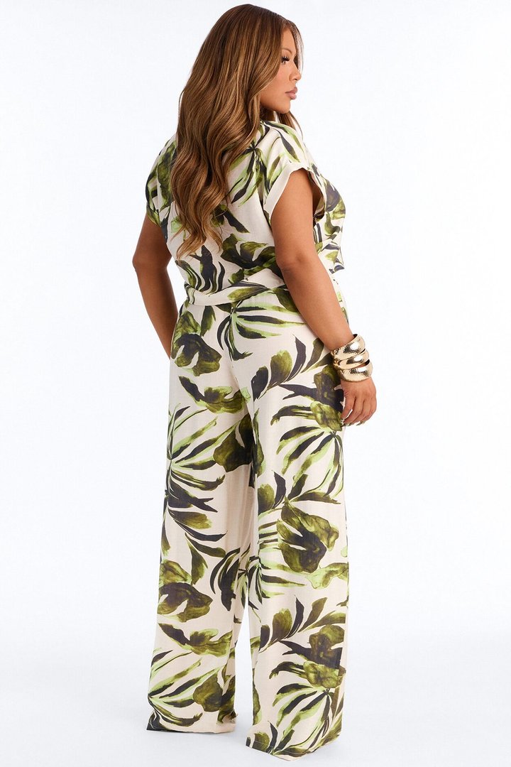 Oceanside Stunner Linen Pant Set - Green/combo