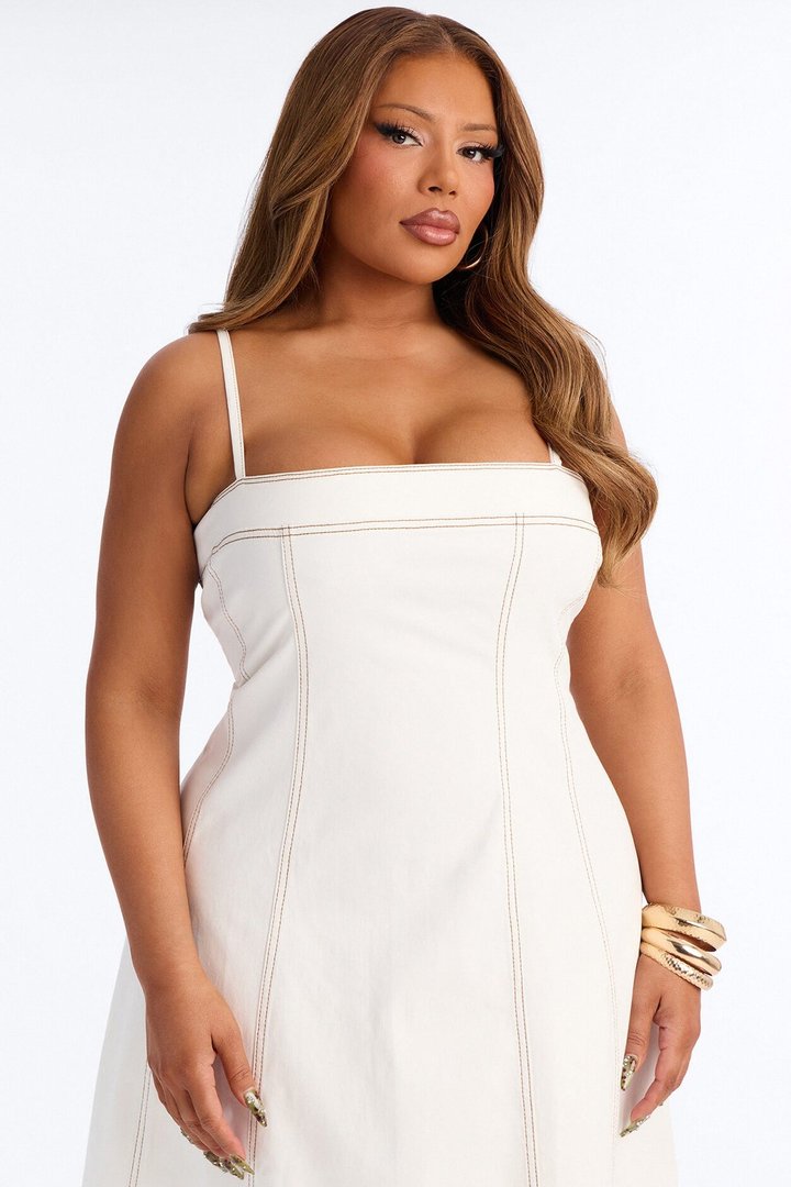 Kyla Stretch Denim Midi Dress - White