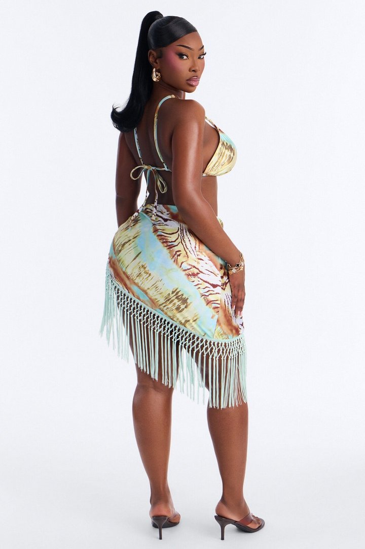 Neeva Tiger Fringe 3 Piece Bikini & Sarong Sunsuit - Blue/combo
