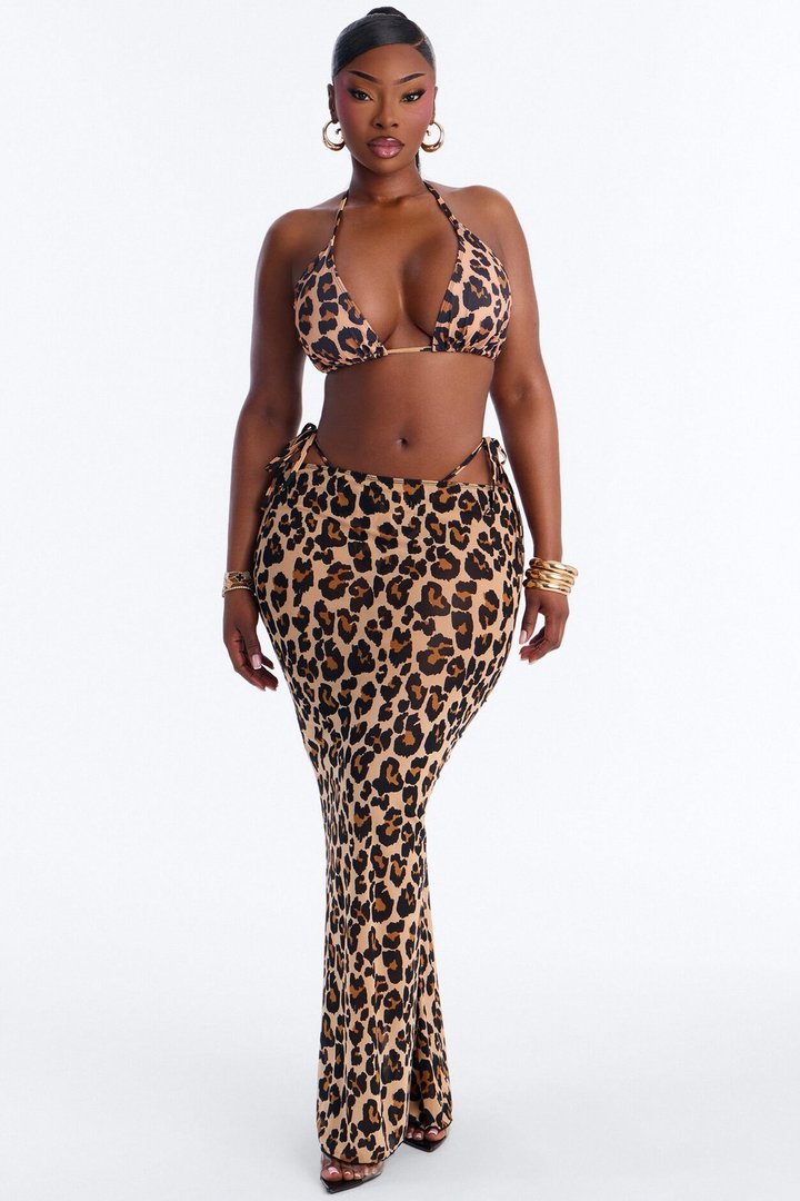 Mindful Moments Leopard 3 Piece Bikini Skirt Set - Leopard