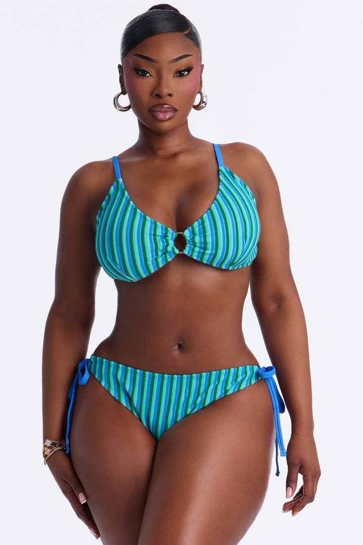 Emery Striped Terry 2 Piece Bralette Bikini Set - Blue