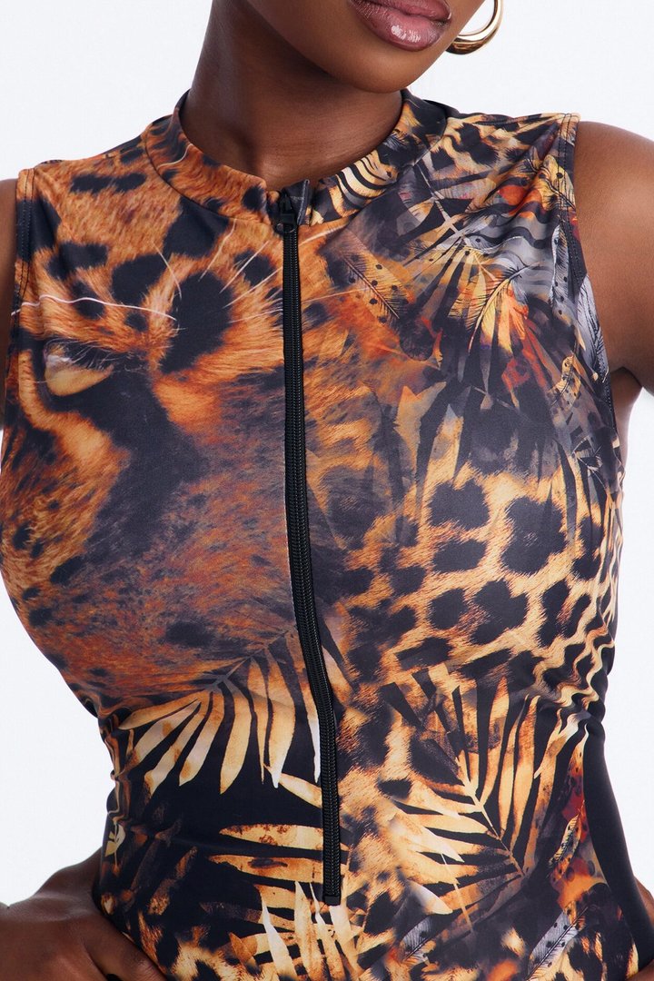 Lilia Leopard 1 Piece Zip Up Swimsuit - Leopard
