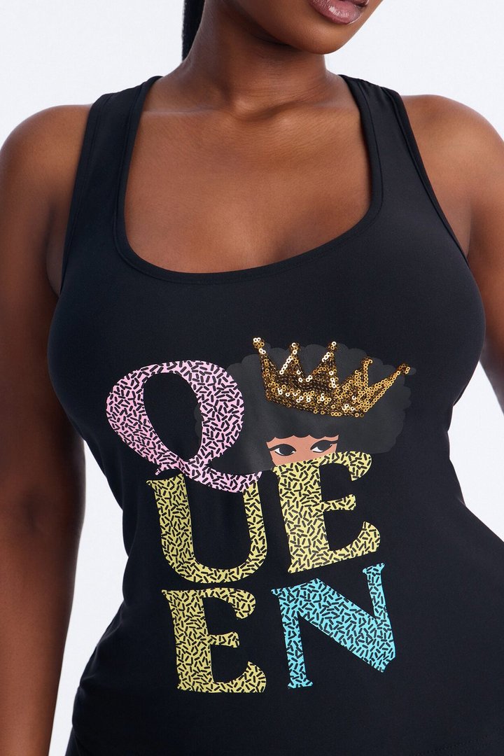 She's A Queen PJ Racerback Short Set - Black/combo