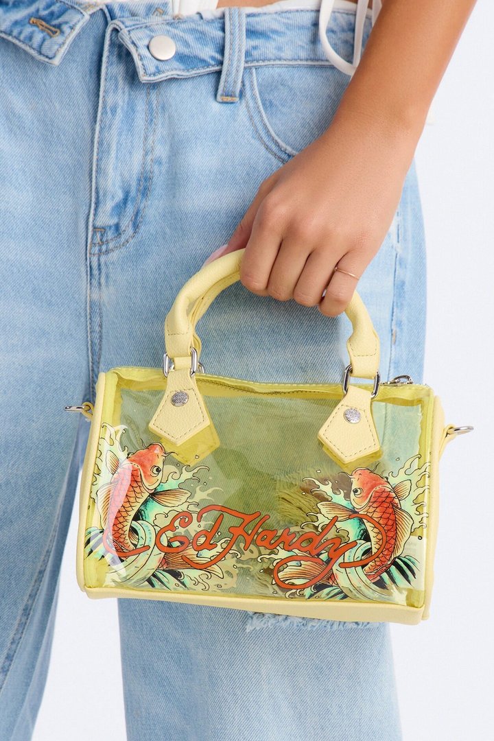 Ed Hardy Koi Fish Clear Satchel Bag - Yellow/combo