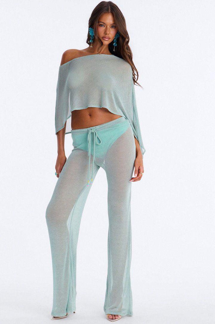 Melanie Metallic Knit 3 Piece Pant Set - Mint