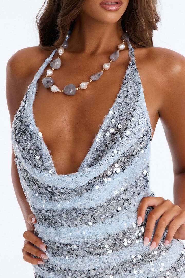 Break The Ice Sequin Maxi Dress - Blue/combo
