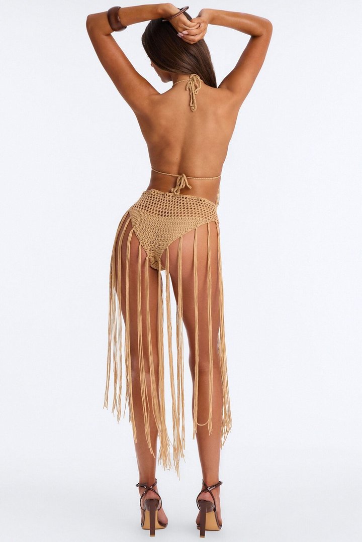 Just Beachy Crochet Fringe Trim 2 Piece Sunsuit Set - Brown