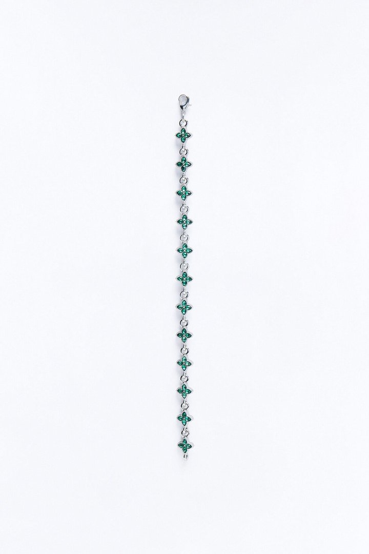 No Bad Luck Iced Clover Chain Bracelet - Silver