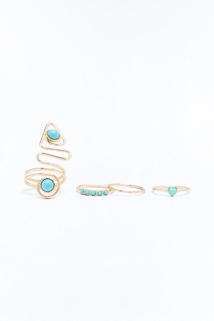 One Stop Away Jeweled 4 Piece Ring Set - Gold/Blue